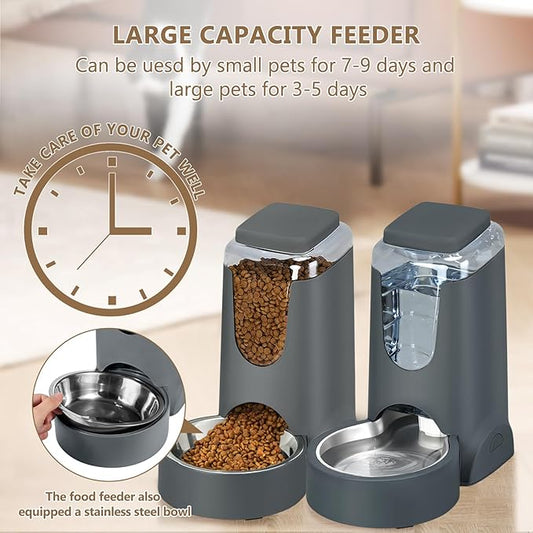 Automatic Cat Feeder and Water Dispenser with Stainless Steel Bowl Dog Gravity Food Feeder and Waterer for Small Medium Pets Puppy Kitten 1 Gallon x 2 Visit the HWONMTE Store